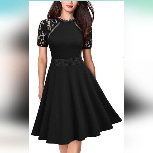 MISSMAY Women's Retro  Lace Short Sleeve Cocktail Party Swing A-Line Dress Small - Picture 1 of 14
